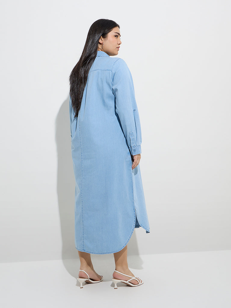 westisde Gia Women's Light Blue Denim Shirt Dress for Casual Wear Back View