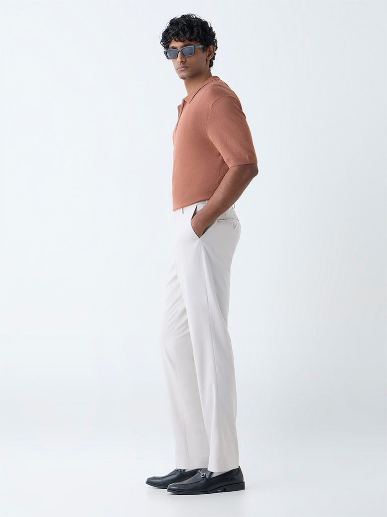 Westside WES Formals Men's Rust Relaxed-Fit Quarter-Zip Cotton-Blend Polo T-Shirt for Work Wear Full View