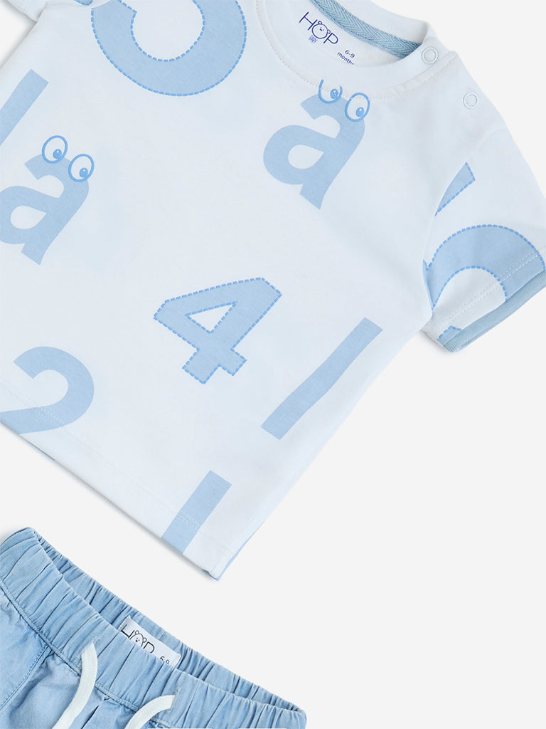 westisde HOP Baby Boys' Blue Numerical Print Cotton T-Shirt and Shorts Set for Casual Wear Zoom View