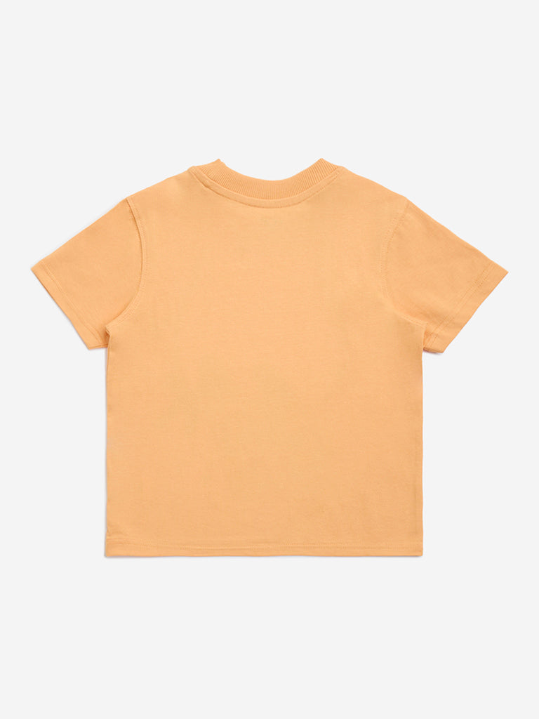 westisde HOP Boys' Kids Orange Printed Cotton T-Shirt for Casual Wear Back View