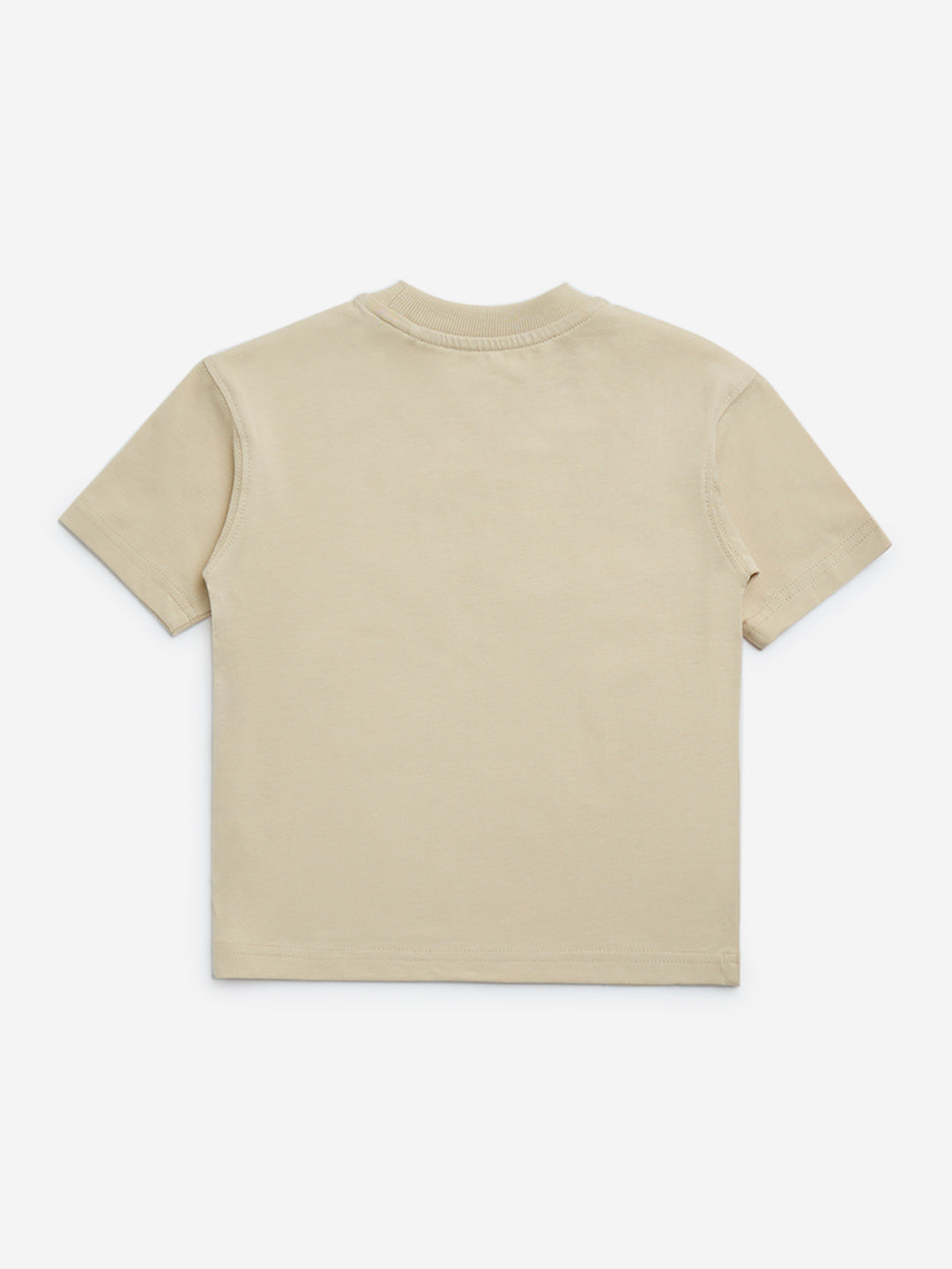 Westside HOP Kids Boys' Beige Printed Cotton T-Shirt for Casual Wear Back View