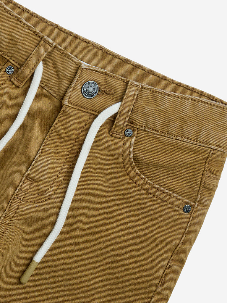 Westside HOP Boys Kids Mustard Mid-Rise Denim Shorts for Casual Wear Zoom View