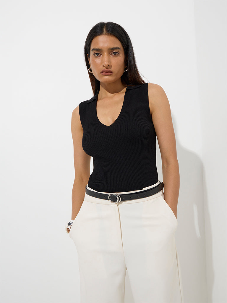 Wardrobe Black Ribbed-Textured Top