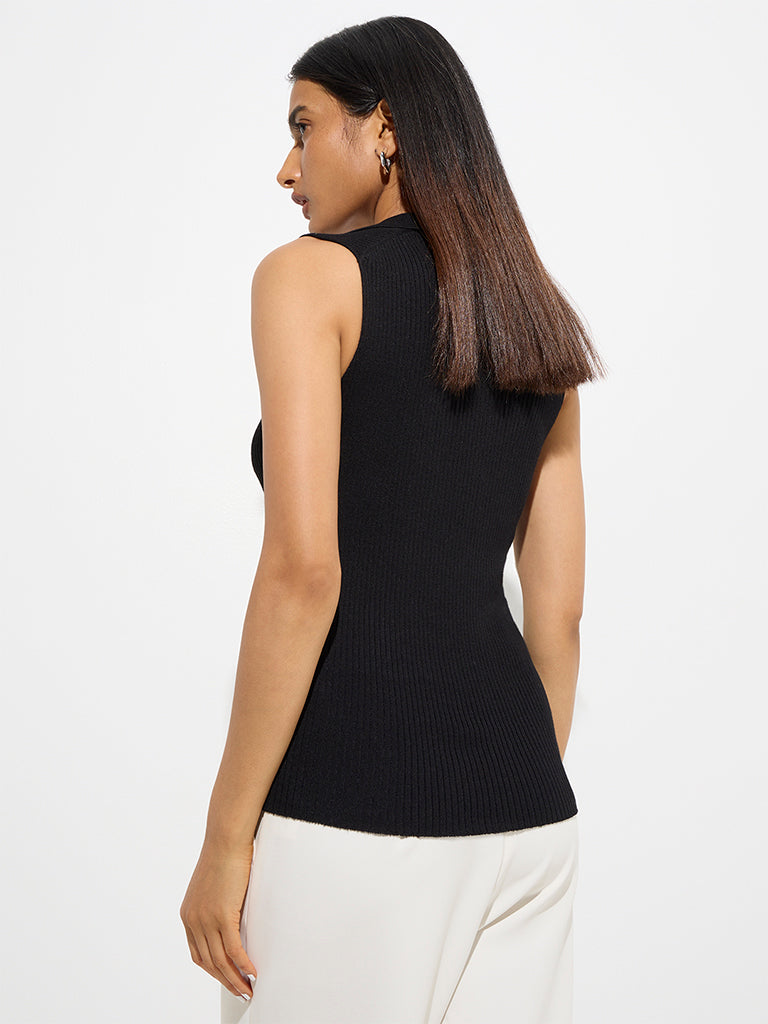 Wardrobe Black Ribbed-Textured Top