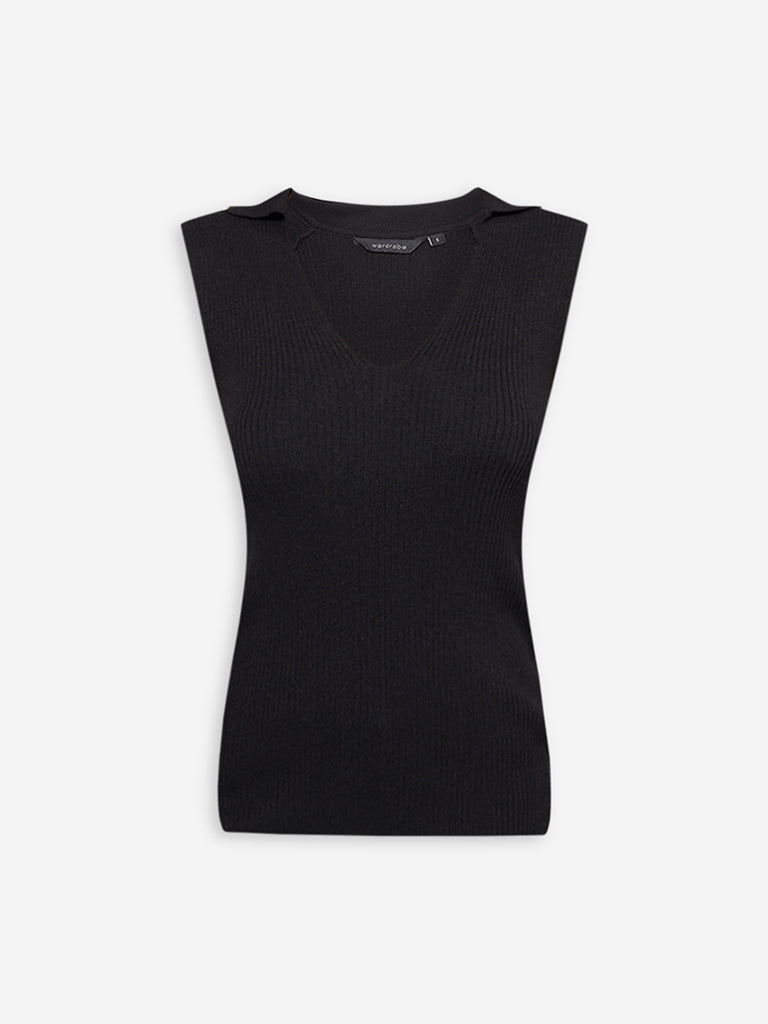 Wardrobe Black Ribbed-Textured Top