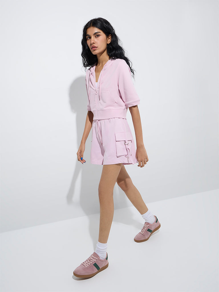 westisde Studiofit Women's Light Pink Cotton-Blend Jacket for Sports Wear Full Model View