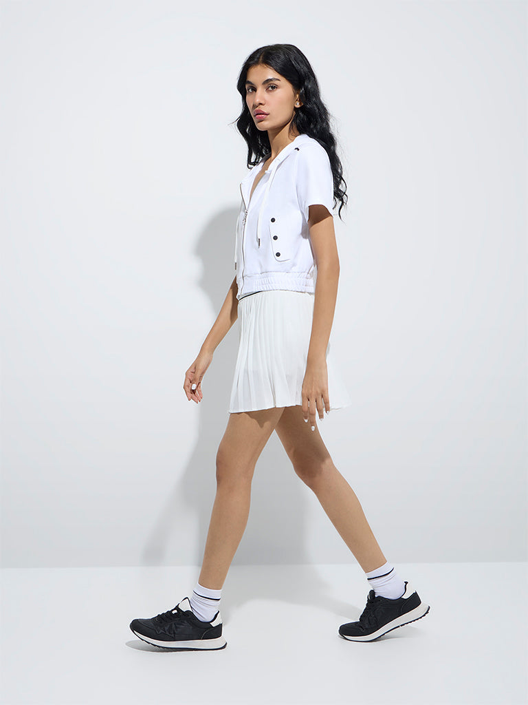 Studiofit White Cotton Hooded Jacket