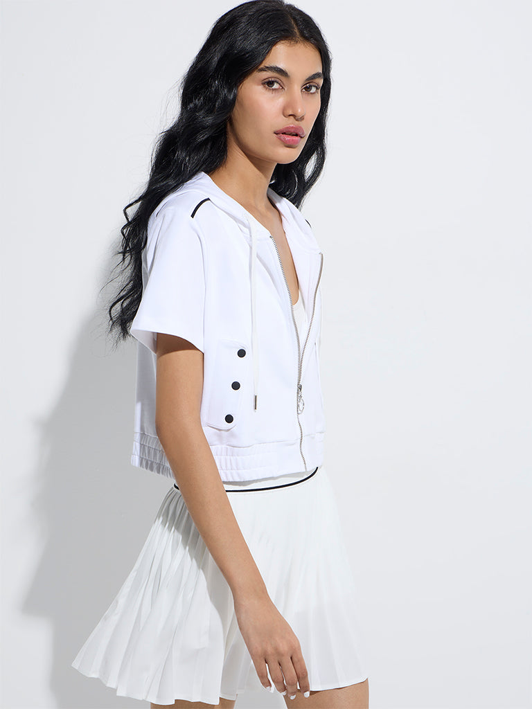 Studiofit White Cotton Hooded Jacket