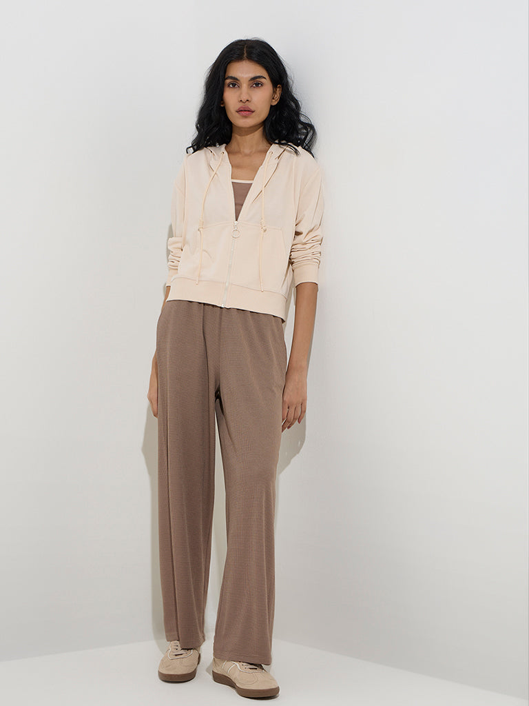 Studiofit Beige Hooded Cotton Jacket