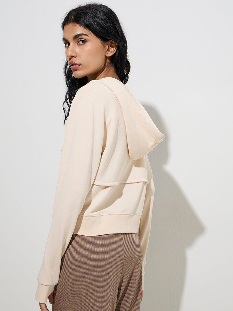 Studiofit Beige Hooded Cotton Jacket