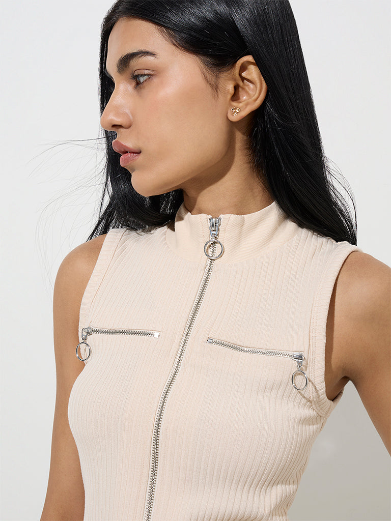 Studiofit Beige Ribbed-Textured Jacket