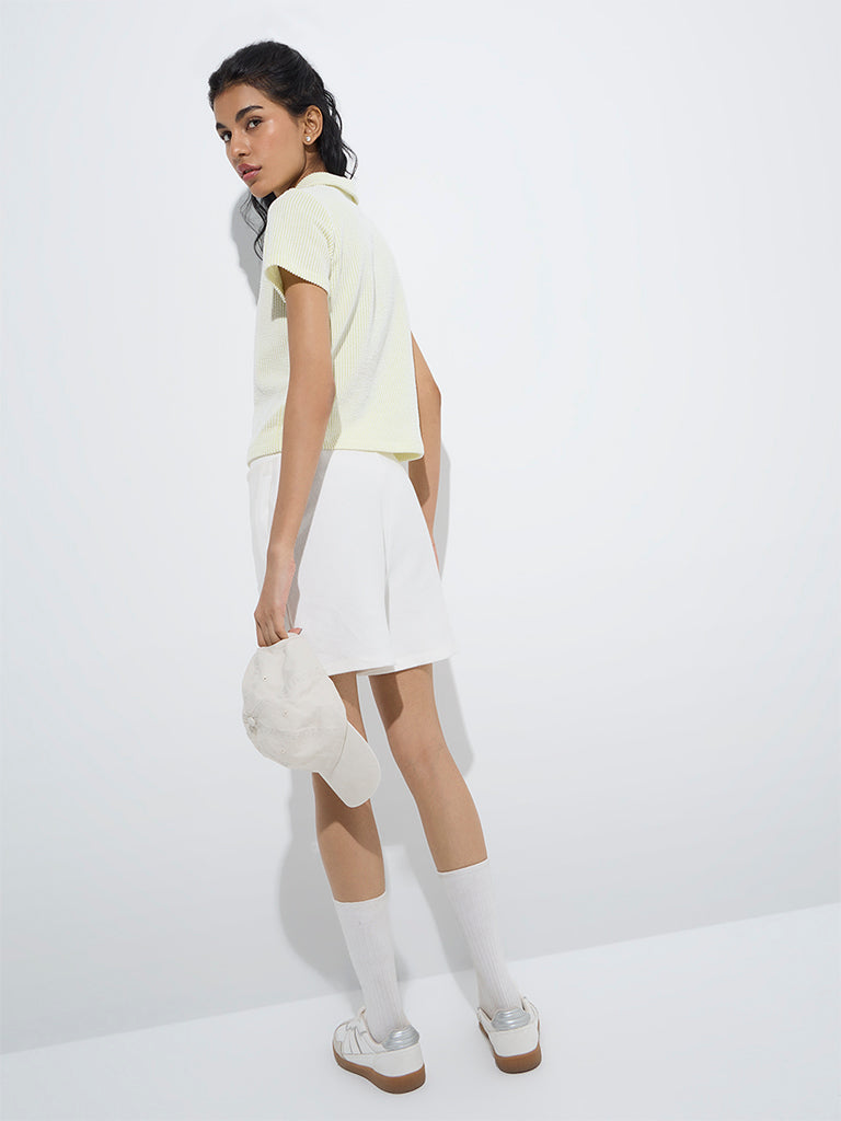 Studiofit Neon Green Striped Cotton-Blend Polo T-Shirt