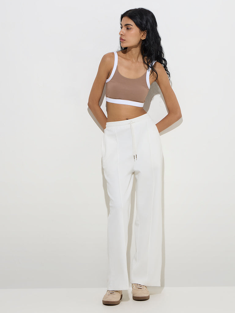 Studiofit Taupe Cotton-Blend Crop Top