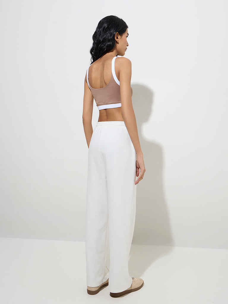 Studiofit Taupe Cotton-Blend Crop Top