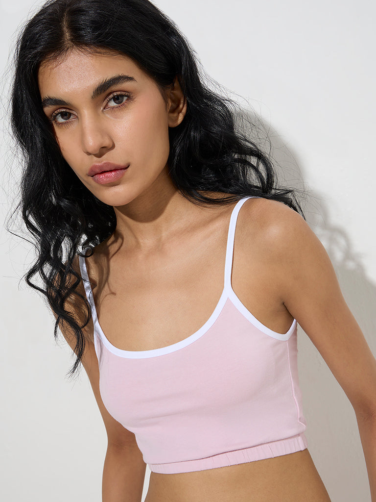 Studiofit Pink Cotton-Blend Crop Top