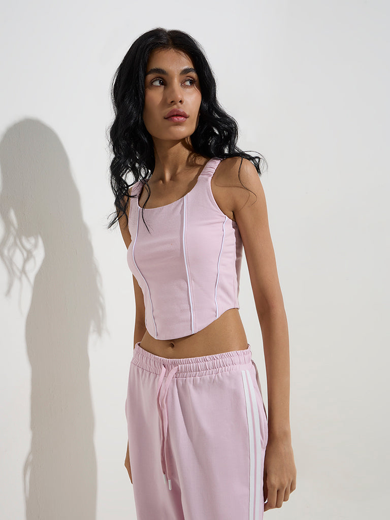 Studiofit Pink Corset-Style Cotton-Blend Top