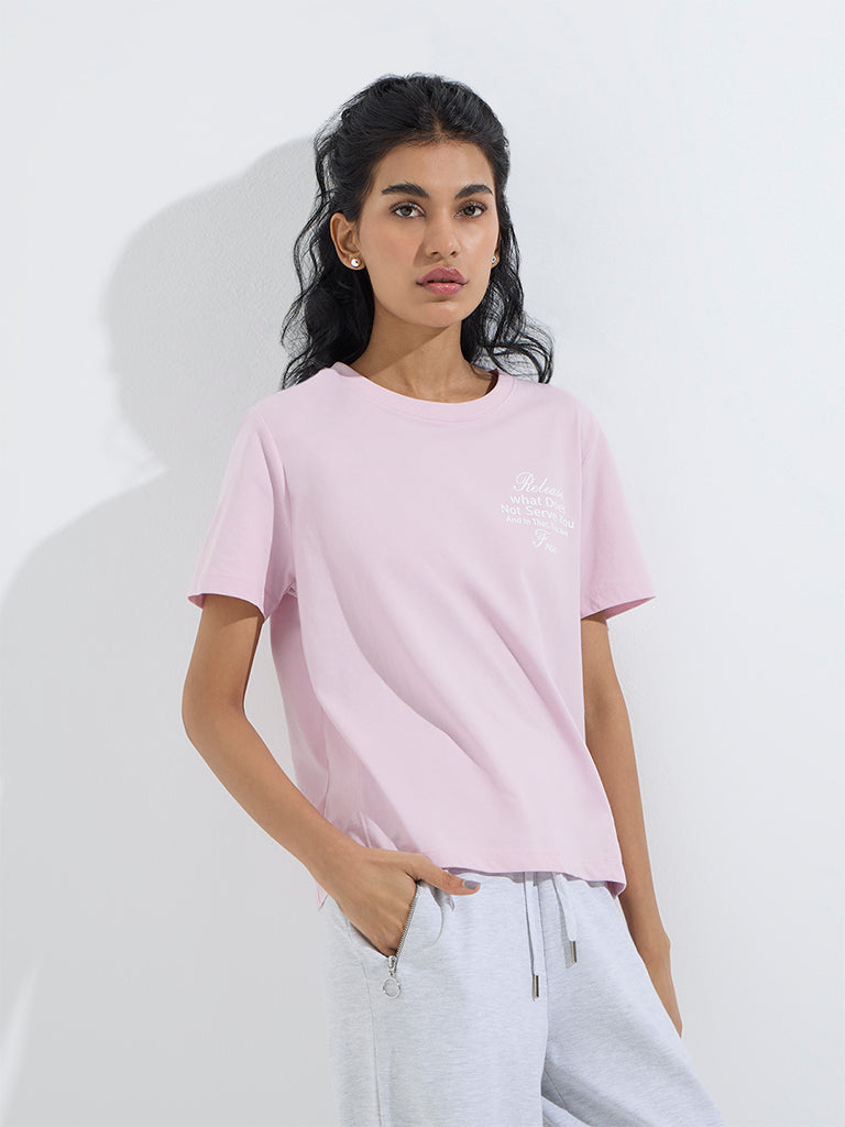 Studiofit Light Pink Typographic Cotton T-Shirt