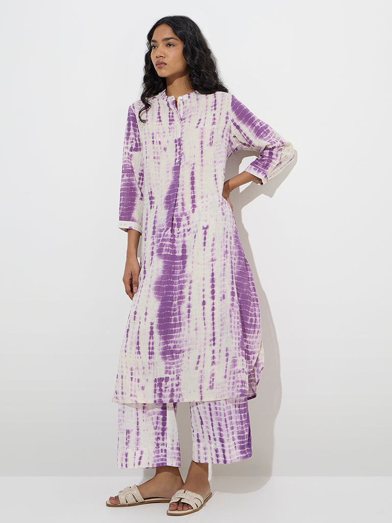Utsa Purple Tie-Dye Printed Cotton A-Line Kurta