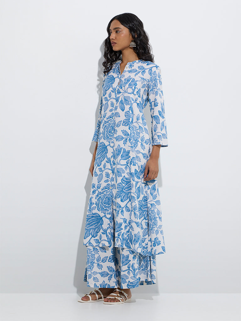 Westside Utsa Women's Blue Floral Pattern Palazzos for Everyday Front View