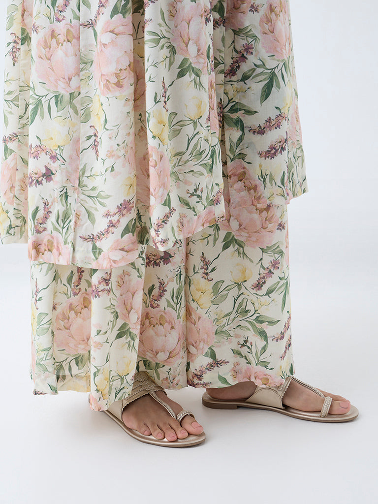 Westside Zuba Women's Multicolour Floral Pattern Palazzos for Work Wear Zoomed View