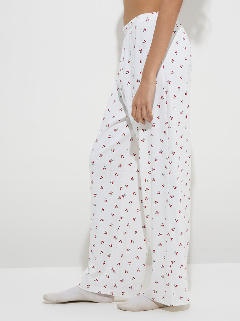 Superstar White Cherry Printed Cotton Lounge Pants
