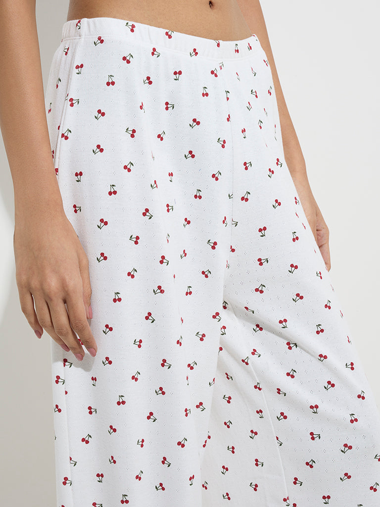 Superstar White Cherry Printed Cotton Lounge Pants