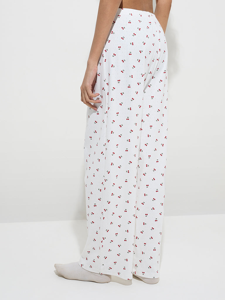 Superstar White Cherry Printed Cotton Lounge Pants