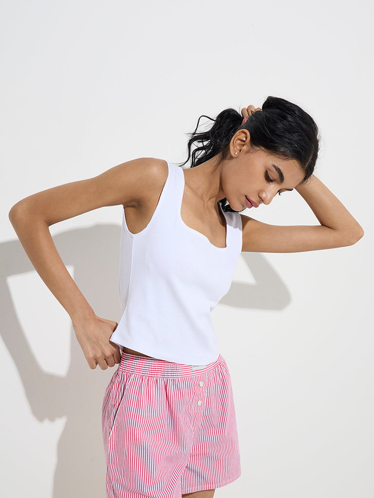 Superstar White Solid Cotton-Blend Top