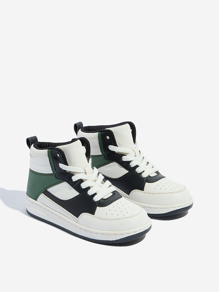 Westside Yellow Kids Green Colour-Blocked High-Top Boots for Casual Wear Front View