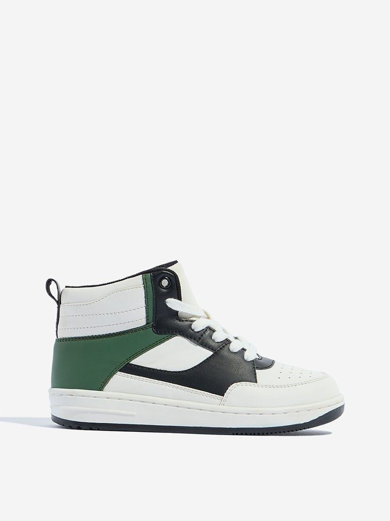 Westside Yellow Kids Green Colour-Blocked High-Top Boots for Casual Wear Side View