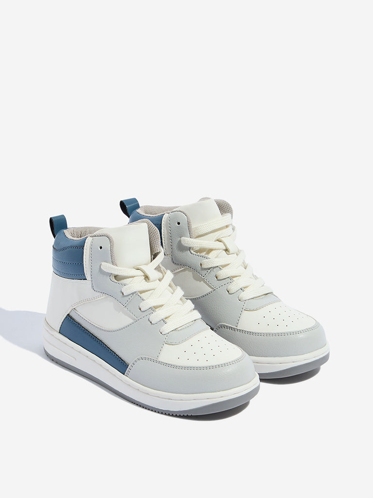Westside Yellow Kids Blue Colour-Blocked High-Top Boots for Casual Wear Front View