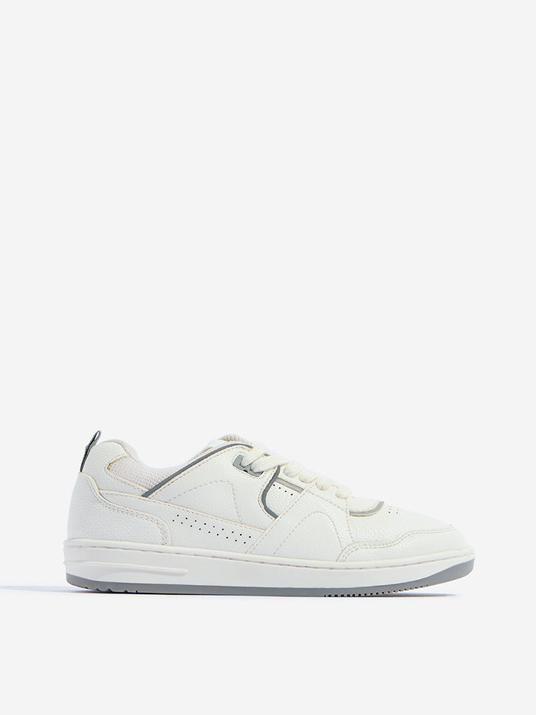 Westside Yellow Kids White Perforated Lace-Up Sneakers Side View