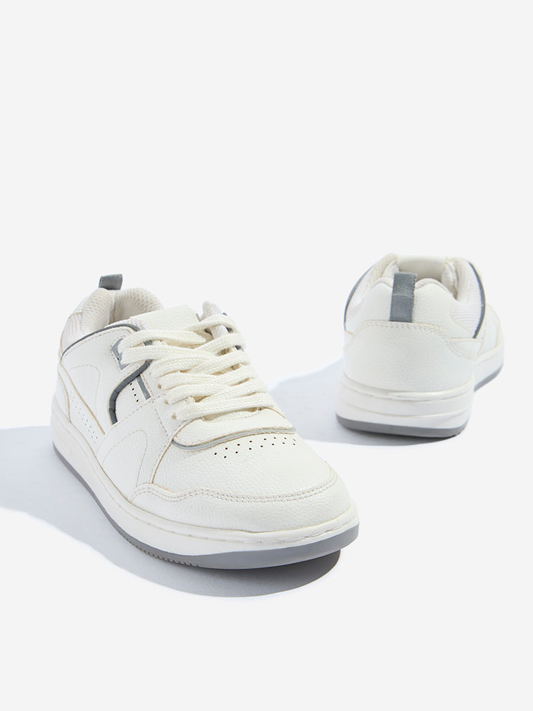 Westside Yellow Kids White Perforated Lace-Up Sneakers Zoomed View
