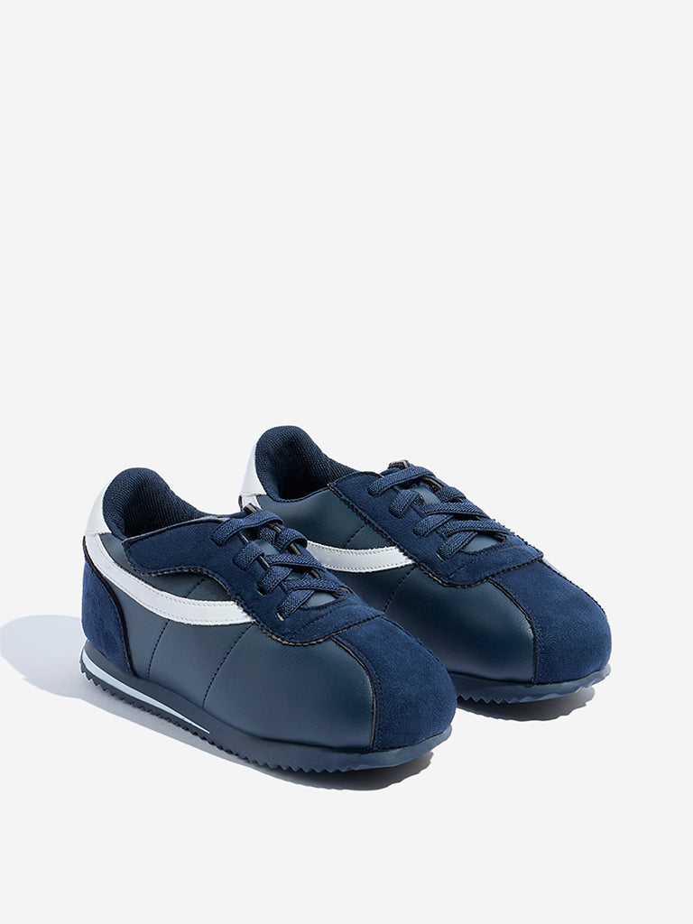 Westside Yellow Kids Navy Lace-Up Sneakers Front View