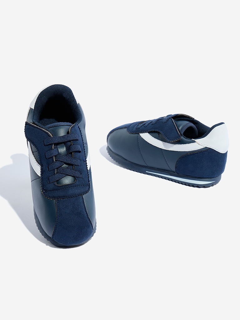 Westside Yellow Kids Navy Lace-Up Sneakers Zoomed View