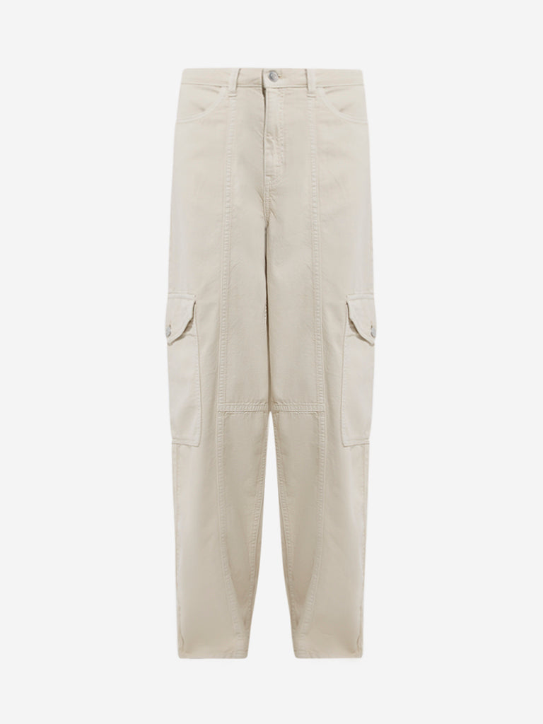westisde Nuon Women's Off-White Relaxed-Fit High-Rise Jeans for Casual Wear Flatly View