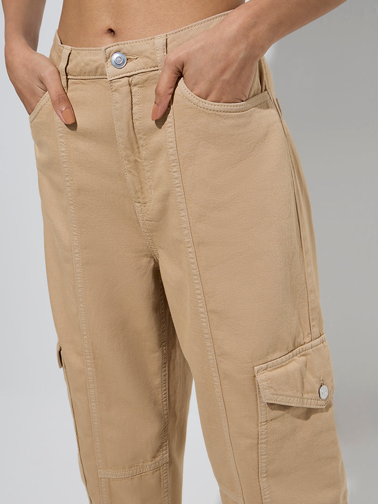 westisde Nuon Women's Beige Relaxed-Fit High-Rise Jeans for Casual Wear Zoom View