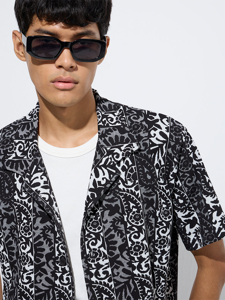 Nuon Black Paisley Printed Relaxed-Fit Cotton-Blend Shirt