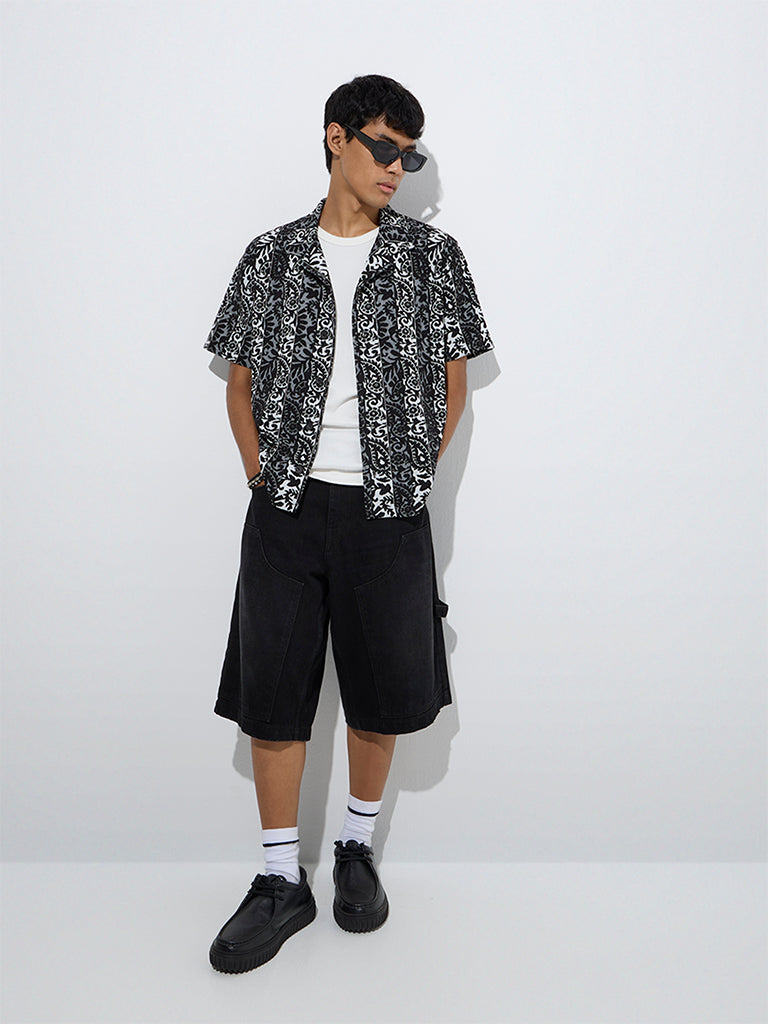 Nuon Black Paisley Printed Relaxed-Fit Cotton-Blend Shirt