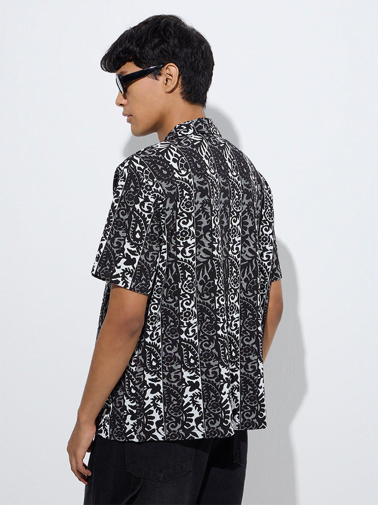 Nuon Black Paisley Printed Relaxed-Fit Cotton-Blend Shirt