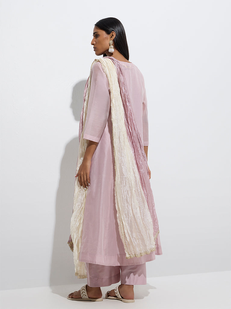 Westside Vark Women's Lilac Cotton-Blend A-Line Ethnic Set for Festive Wear Back View