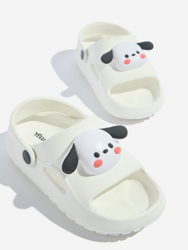 Westside Yellow Kids White Animal Applique Detailed Clogs for Casual Wear Zoomed View