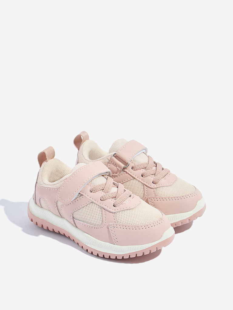 Westside Yellow Kids Pink Mesh Detailed Sneakers Front View