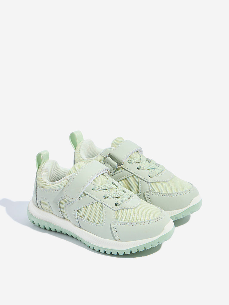 Westside Yellow Kids Mint Mesh-Detailed Lace-Up Sneakers Front View