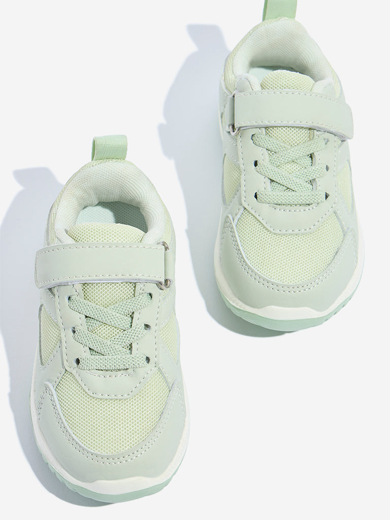 Westside Yellow Kids Mint Mesh-Detailed Lace-Up Sneakers Zoomed View