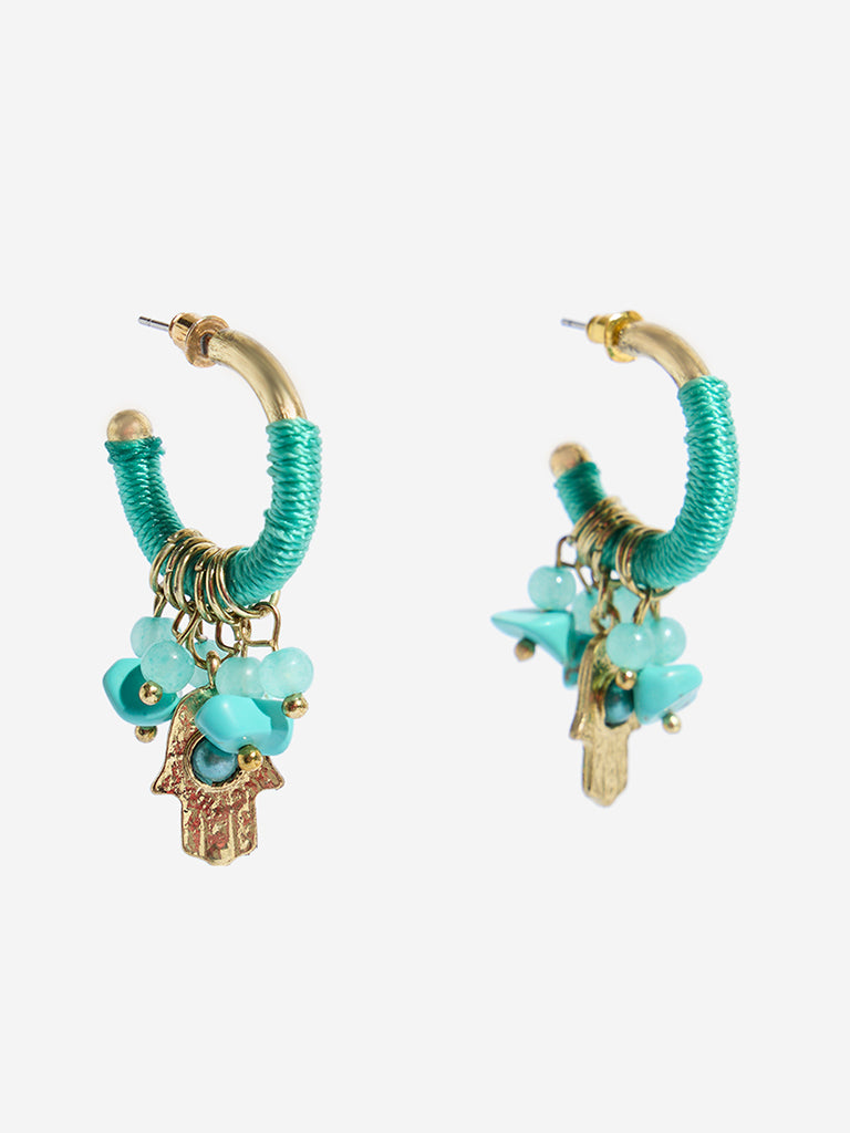 Westside Accessories Turquoise Disc Hanging Half Hoop Earrings