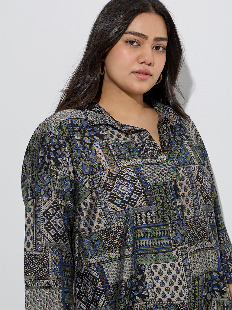 Westside Diza Women's Multicolour Printed High-Low Tunic for Work Wear Zoom View