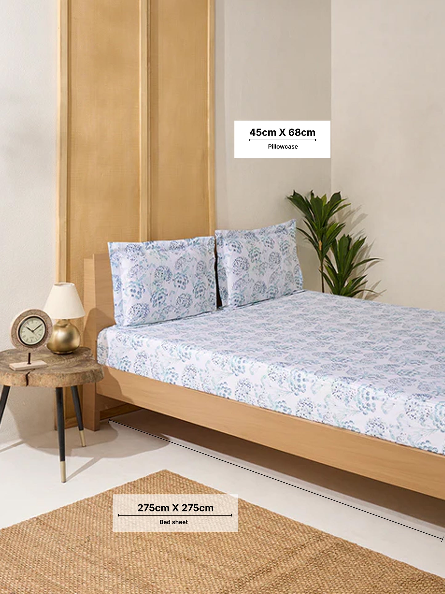 Westside Home Blue Foliage Printed King Bed Sheet Set
