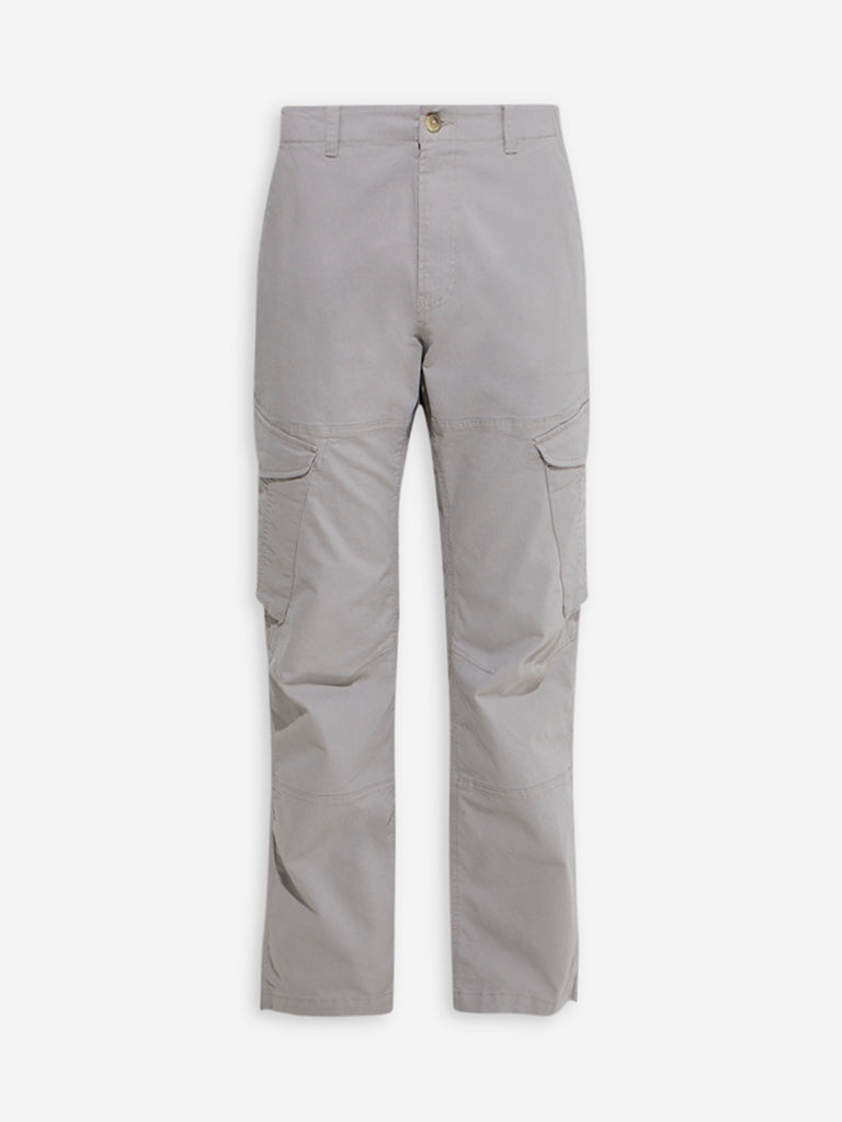 Westside WES Casuals Men's Grey Relaxed-Fit Mid-Rise Cotton Trousers for Casual Wear Flatly