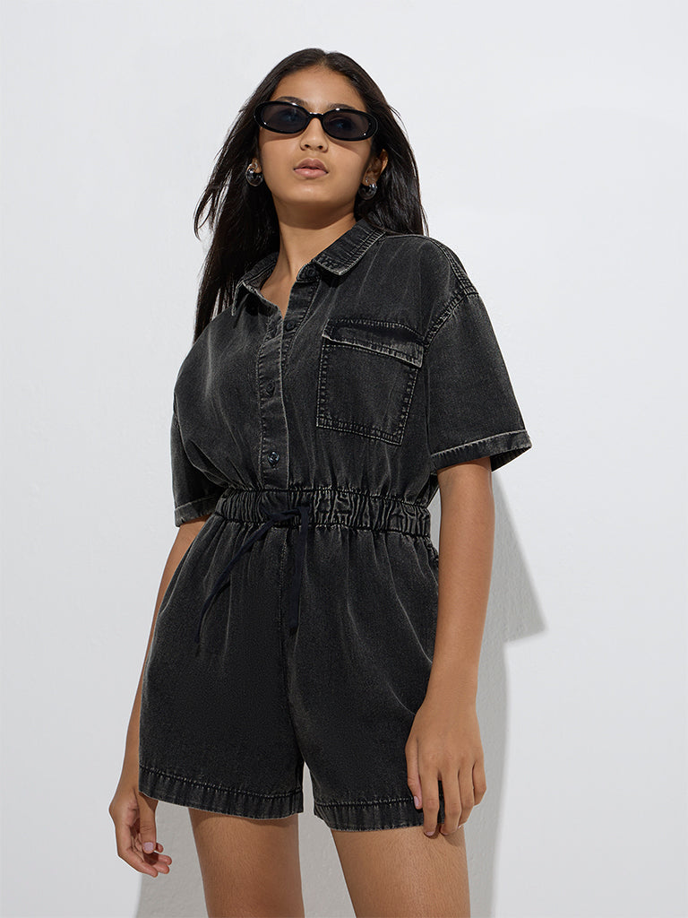 Y&F Kids Charcoal Denim Playsuit